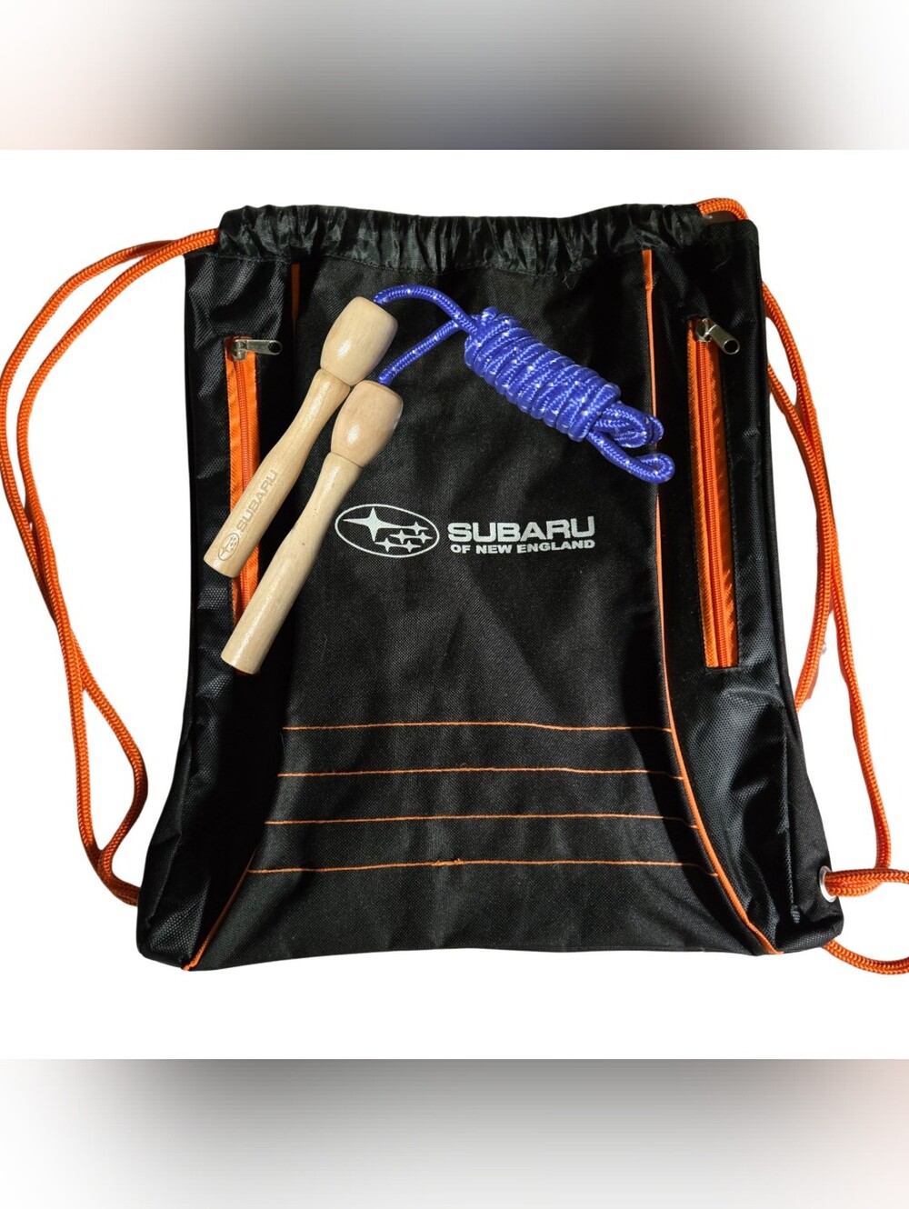 Subaru Of New England Bundle Black/ Orange Drawstring Bag + NEW SUBARU JUMP ROPE